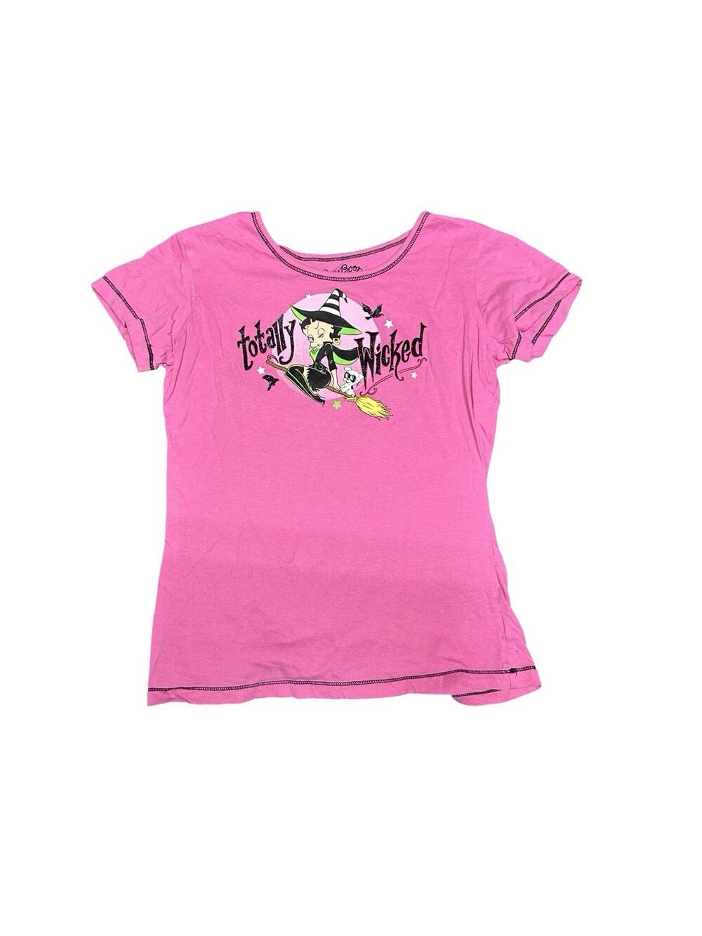 Betty Boop Totally Wicked Witch Pink Graphic T-Shirt Girls Large Halloween